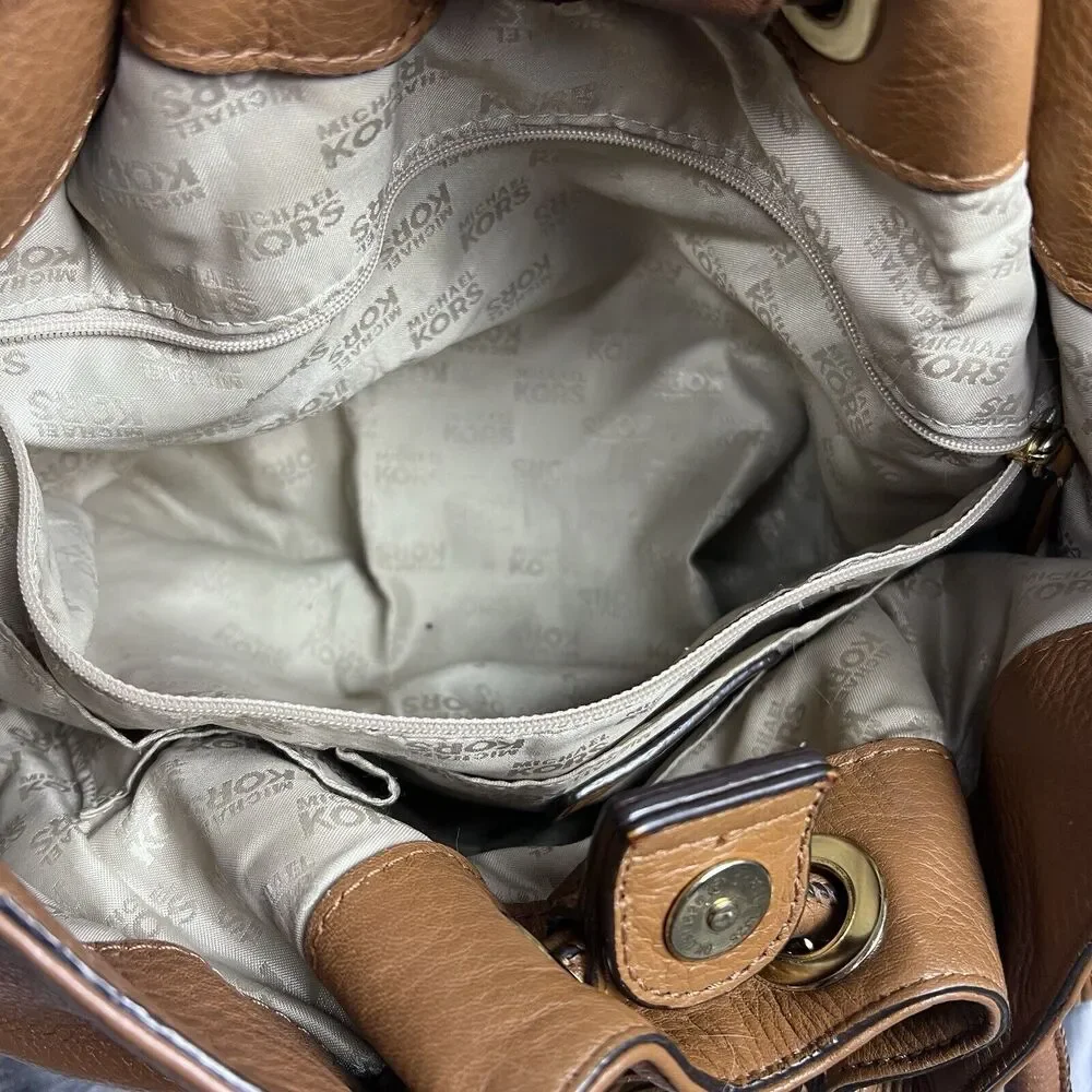 Michael Kors Astor Ring Handbag Camel Brown Tassel MK Purse Pebbled Leather Hobo